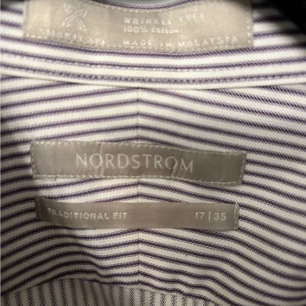 Nordstrom Smartcare Mens Tradional Fit Purple Stripe Wrinkle-Free Shirt 17/35 - Picture 4 of 6